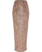 River Island Bronze Sequin Maxi Skirt - Lyst