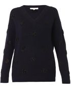 Vanessa Bruno Textured Polka-Dot Navy Wool Sweater - Lyst