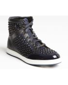 Jimmy Choo Navy Leather Crystal Studded Hi-Top Sneakers - Lyst