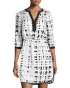 Ivy & Blu Brush-Print Split-Neck Charmeuse Dress - Lyst