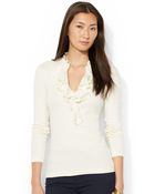 Lauren Ralph Lauren Ruffled Cotton Shirt - Lyst