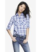 Express Blue Plaid Boyfriend Shirt - Lyst