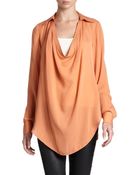 Haute Hippie Washed Silk Draped Blouse - Lyst