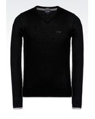 Armani Jeans V-Neck Jumper In Wool And Viscose - Lyst