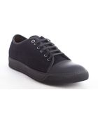 Lanvin Navy And Black Canvas Leather Cap Toe Sneakers - Lyst