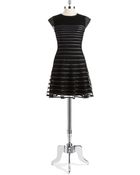 Betsy & Adam Striped Mesh Fit And Flare Dress - Lyst