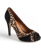 Nine West Passageway Fur-Trimmed Suede Peep-Toe Pumps - Lyst