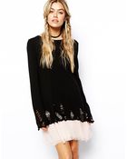 Asos Ladder Jumper With Chiffon Skirt - Lyst