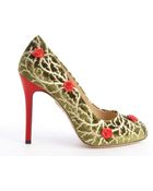 Charlotte Olympia Moss Velvet Embrodered And Rose Detail Pumps - Lyst