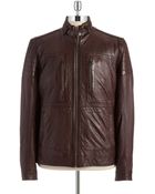 Hugo Boss Leather Moto Jacket - Lyst