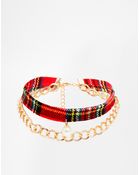 Asos Tartan Choker Necklace With Faux Pearl - Lyst