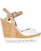 Sam Edelman White & Nude Karina Wedge Sandals - Lyst