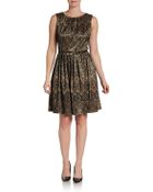 Ellen Tracy Bonded Lace Belted Dress - Lyst