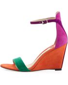 B Brian Atwood Roberta Suede Wedge Sandal Orange - Lyst