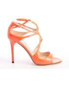 Jimmy Choo Neon Coral Patent Leather Strappy Detail 'Lang' Sandals - Lyst