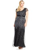 Adrianna Papell Plus Size Cap-Sleeve Beaded Sequined Gown - Lyst