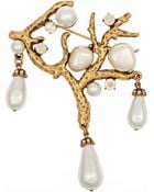 Oscar de la Renta Coral Gold-Plated, Crystal And Faux Pearl Brooch - Lyst