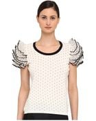 RED Valentino Short Sleeve Ruffle Knit Polka Dot Top - Lyst