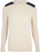 River Island Ecru Ribbed Shoulder Patch Jumper - Lyst