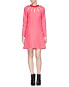 Valentino Floral Leather Collar Wool-Silk A-Line Dress - Lyst