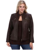 MICHAEL Michael Kors Plus Size Zip Pocket Leather Jacket - Lyst