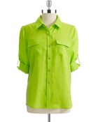 Calvin Klein Linen Button-Down Blouse - Lyst