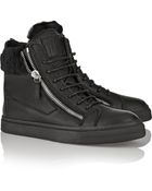 Giuseppe Zanotti Shearling-Trimmed Leather Sneakers - Lyst