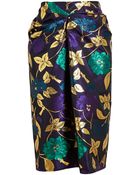 OSMAN Drape Front Brocade Skirt - Lyst
