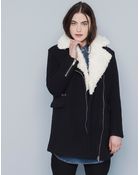 Pull&Bear Fur Collar Biker Coat - Lyst