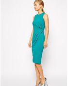 Asos Pencil Dress In Crepe With Drape Detail - Lyst