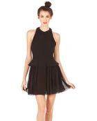 Porter Grey Wool Dress With Chiffon Pleated Panels - Lyst