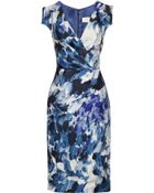 Lela Rose Wrap-Effect Printed Sateen Dress - Lyst