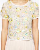 Asos T-Shirt In Lace With Floral Embellishment - Lyst