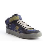 Lanvin Navy And Olive Leather Lace Up Sneakers - Lyst