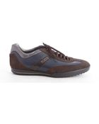Tod's Navy Leather And Brown Suede Logo Stripe Sneakers - Lyst