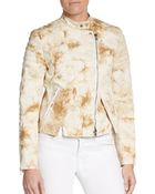 3.1 Phillip Lim Splatter Print Leather-Trimmed Denim Moto Jacket - Lyst