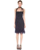Wes Gordon Feathered Flou Dress Navy - Lyst