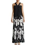 Halston Heritage Draped Floral-Print Gown - Lyst