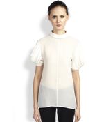 Saint Laurent Silk Puffed Sleeve Blouse - Lyst