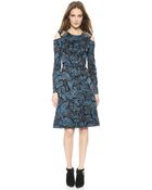 Vera Wang Collection Flocked Floral Dress Marine Blue - Lyst