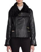 Badgley Mischka Shearling-Trimmed Leather Jacket - Lyst
