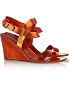 Sergio Rossi Metallic Leather Wedge Sandals - Lyst