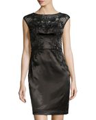 Sue Wong Cap-Sleeve Mesh-Top Beaded Cocktail Dress - Lyst