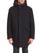 Lacoste Lined Navy Parka With Fur Hood - Lyst