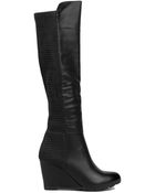 Akira Black Label Courtney Knee High Wedge Boots In Black - Lyst