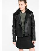 Mango Faux Shearling Biker Jacket - Lyst