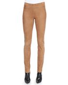 Donna Karan New York Slim Suede-Front Combo Pants - Lyst