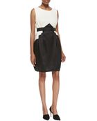 Halston Heritage Sleeveless Satin Colorblocked Dress - Lyst