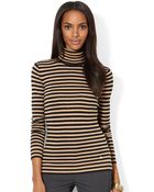 Lauren by Ralph Lauren Striped Turtleneck Sweater - Lyst
