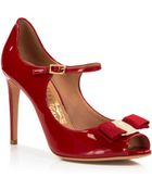 Ferragamo Open Toe Mary Jane Ankle Strap Pumps - Mood - Lyst